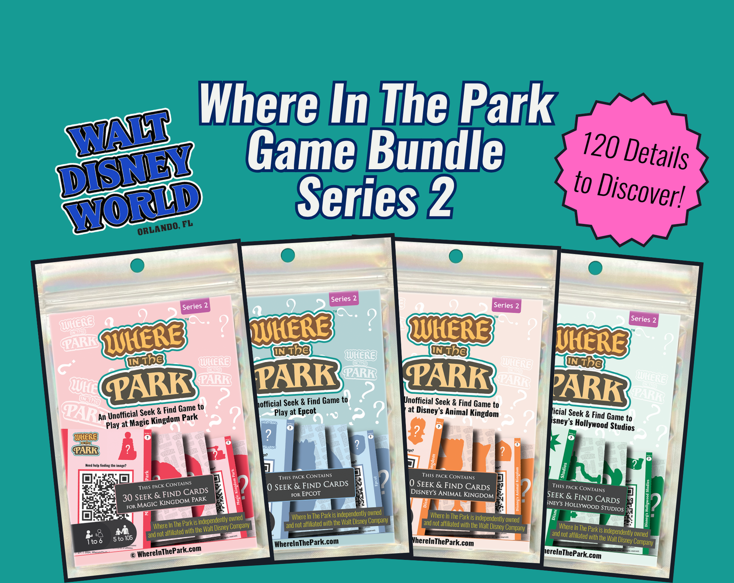 Walt Disney World - Where In The Park Game - 4-Pack Bundle - Series 2